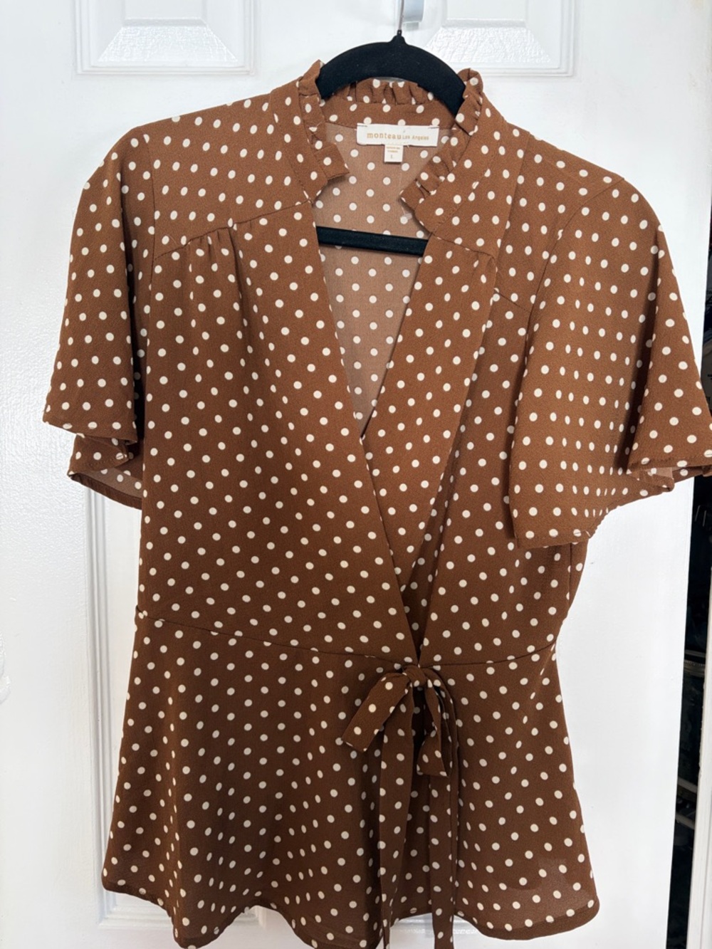 Monteau Brown and White Polka Dot Blouse